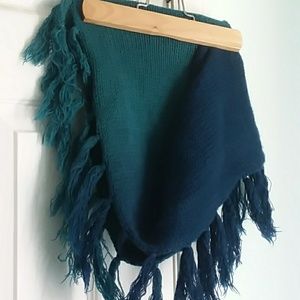 Teal and sea blue tassled infinity scarf